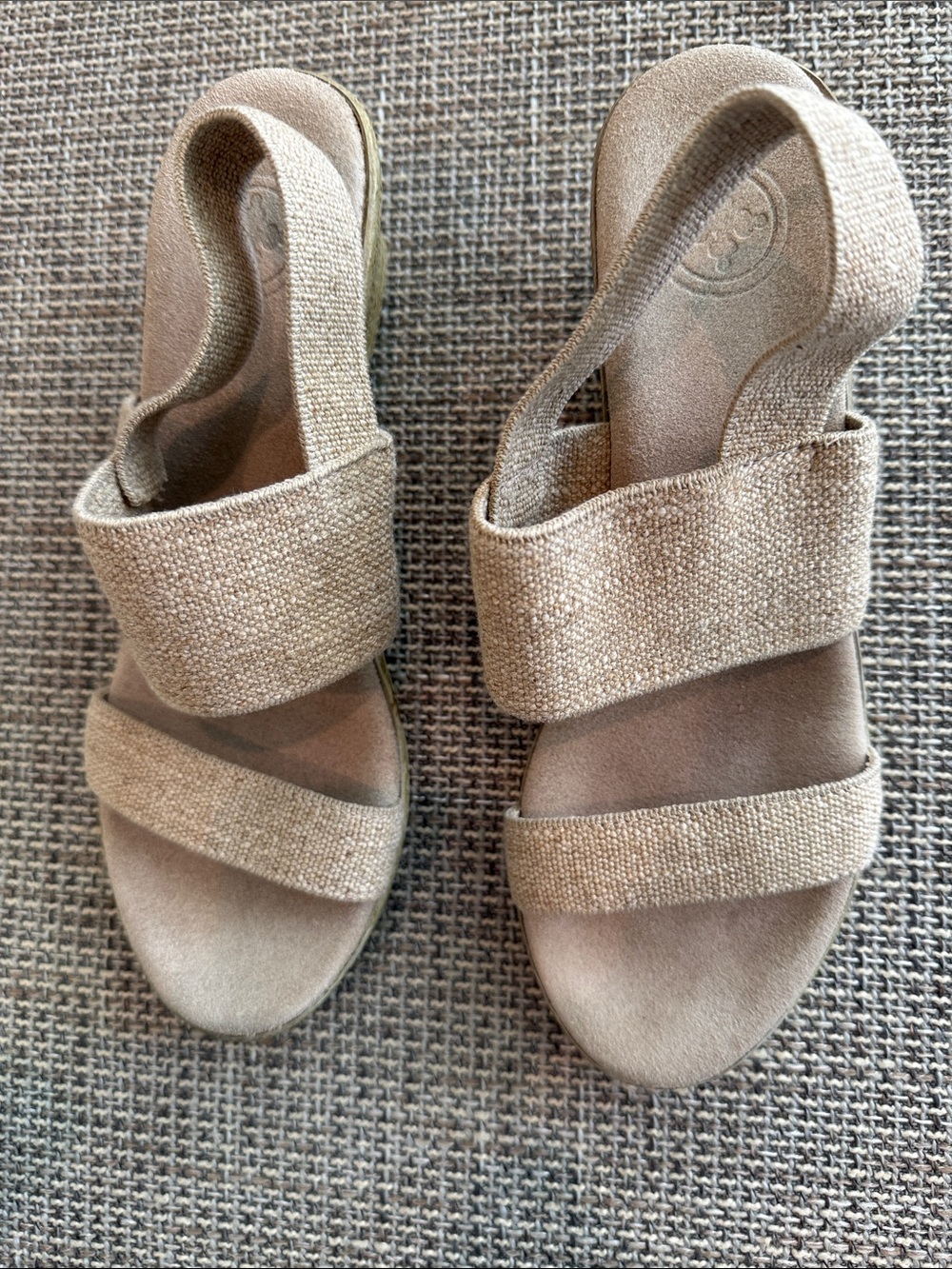 CHARLESTON SHOE CO. Beige Wedge Slingback Sandals